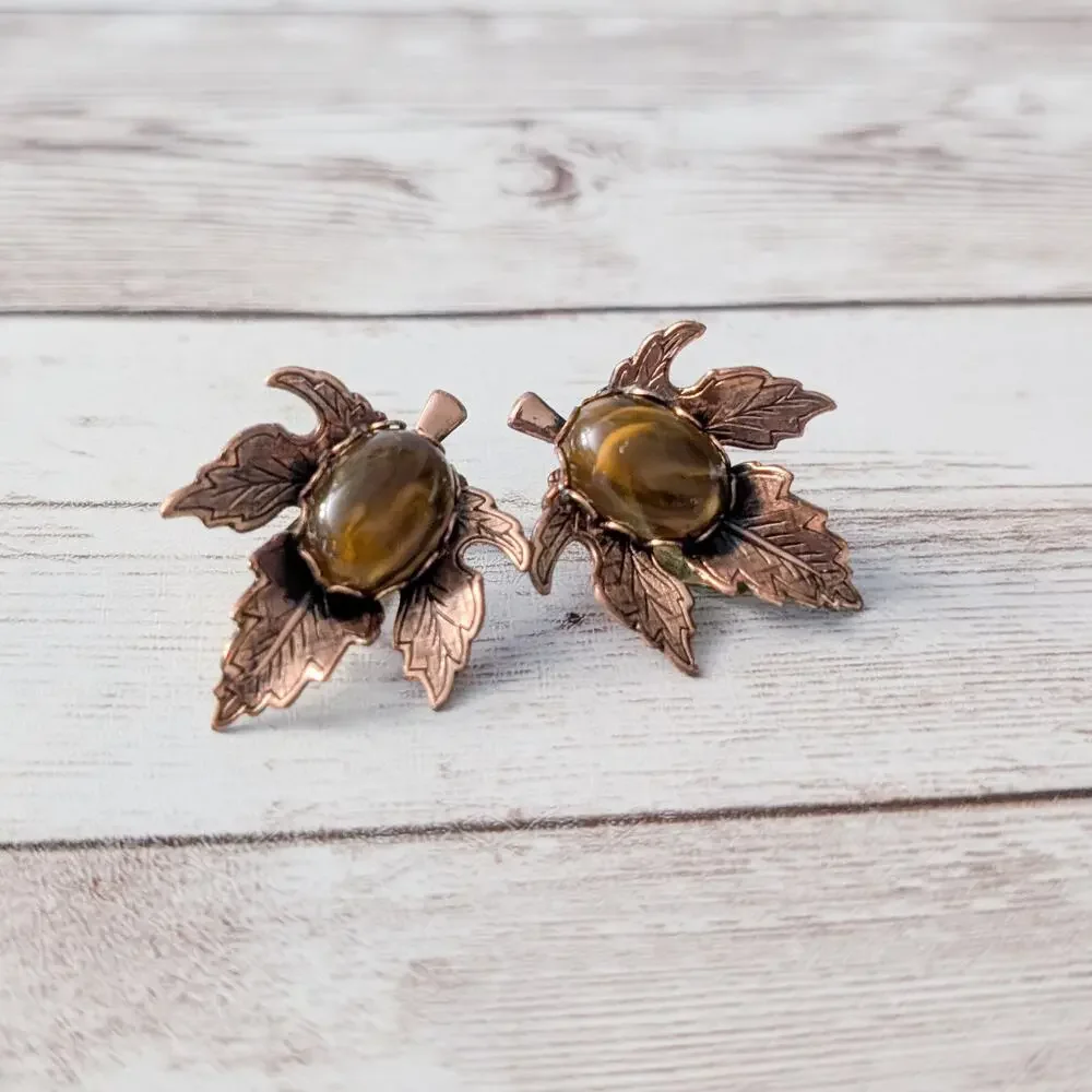 Vintage Clip On Earrings Statement Leaf Large